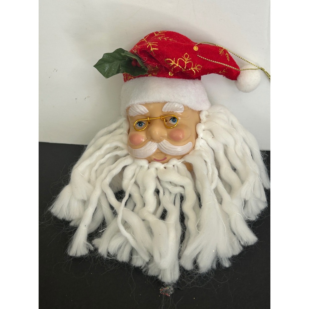 Ornament Christmas Red Santa Head Plush Beard Gold Glass Holiday Decor - Picture 6 of 8